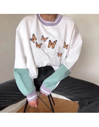 Casual Contrast Butterfly Print Sweatshirt